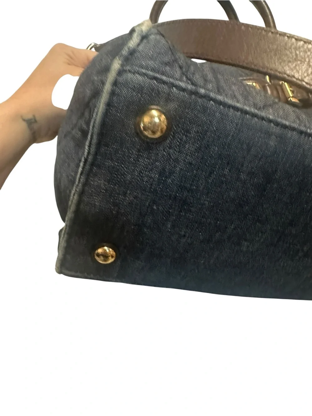 Michael Kors Quilted denim Tote Bag with Brown Trim